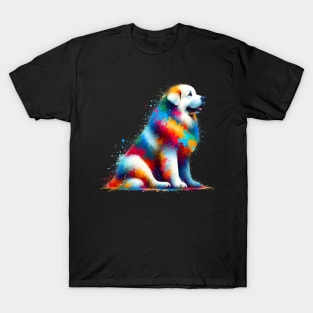 Colorful Abstract Great Pyrenees in Splash Paint Style T-Shirt